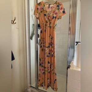 Peach and floral maternity dress